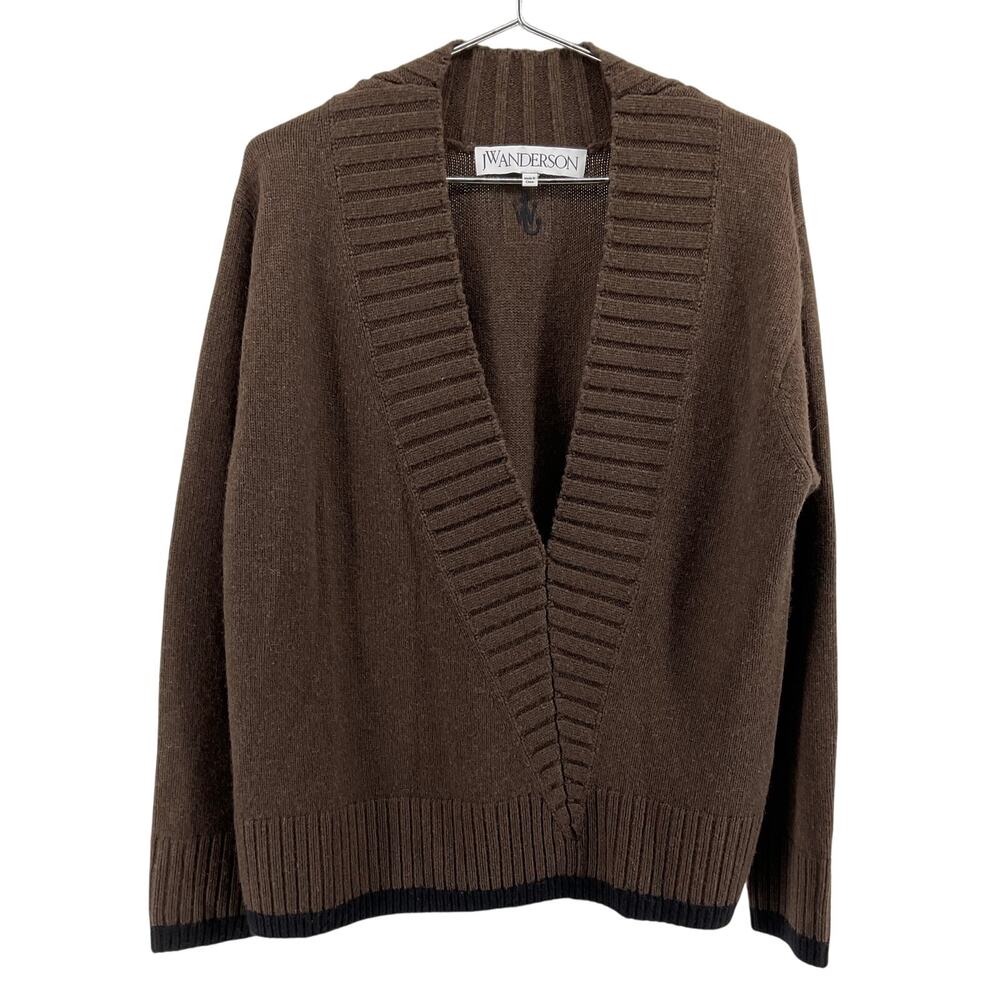 J.W. Anderson Brown Deep V-Neck Ribbed Sweater with Black Trim